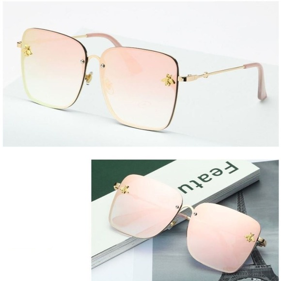 Bee Accented Sunglasses Square Frame Pink Gradient Lens Fashion Gafas Lentes New - Picture 1 of 1